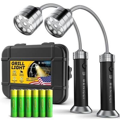 Flexible LED BBQ Grill Lights Set of 2 - The Perfect Grilling Accessories Light with 360-Degree Magnetic Base and Gooseneck - 100% Portable Weatherproof Outdoor Lamp w/ 6 Batteries Included