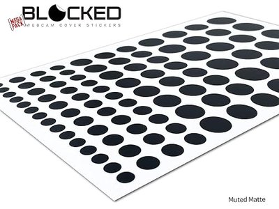 BLOCKED Original Vinyl Webcam Cover Stickers | Restickable & Stackable Privacy Covers | for All Camera-endable Devices | 5-Sizes | 95 Black (Muted Matte)