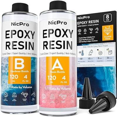 Nicpro 8 Ounce Crystal Clear Epoxy Resin Kit, Food Safe DIY Starter Epoxy Resin for Art Craft, Canvas Painting, Molds Pigment Jewelry Making, Resin Coating and Casting