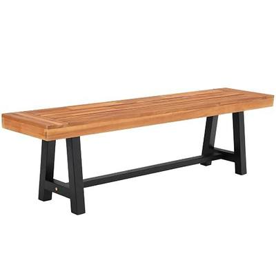 Sophia & William 63" Outdoor Wood Bench Weatherproof, Teak Finish, 1 Pack | 2-3 Person Wooden Farmhouse Indoor Outdoor Dining Bench, Trapezium Wood Legs, Backless Patio Benches for Garden Porch Yard
