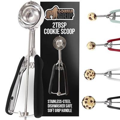 GORILLA GRIP Multi-Use 304 Stainless Steel Cookie Scoop, 2 TBSP #40 Scooper for Baking, Comfortable Handle with Trigger Release, Melon Baller, BPA-Free Kitchen Spring Scoops for Meatball, Dough, Black