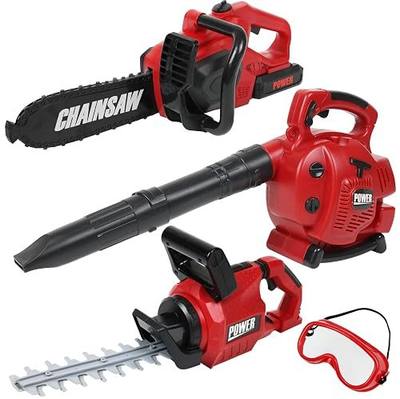 Kids Toy Leaf Blower, Hedge Trimmer & Chainsaw Set Landscaping Power Tools | Battery Operated Toys for Toddlers