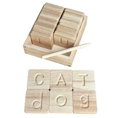 Montessori Wooden Alphabet Tiles Set – Tracing Letters for Kids | Double-Sided ABC Flash Cards (Uppercase & Lowercase) | Includes Stylus Pen & Storage Box | 26-Piece Educational Toy