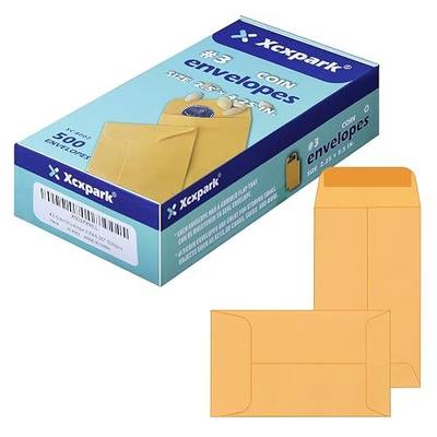 Xxcxpark 500 PCS #3 Coin Envelopes, 2-1/2” x 4-1/4” inches Brown Kraft Envelopes Classic Small Parts Envelopes with Self Adhesive Gummed Flap for Coins, Cash, Credit Cards, Seeds