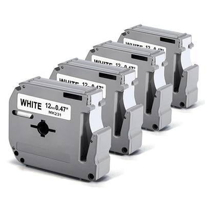 Labelife M-K231 PTM95 Label Tape Replace for Brother M Tape P Touch M-K231S M231 MK231 M-231 12mm 0.47 Inch for Brother PTouch PT-M95 PT-65 PT-80 PT-70 PT-45 PT-90 Label Makers, Black on White, 4 Pack