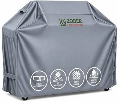 ZOBER Heavy Duty BBQ Grill Cover - 58 Inch Waterproof Double Layered Fits Weber Gas Grill Cover Charbroil Grill & Smoker - Gas Grill Covers w/Air Vents, Dual Handles - 600D Oxford Fabric, Gray