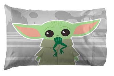 Star Wars Mandalorian Grogu Baby Yoda Kids Pillowcase Reversible, Gray | 20 x 30 Inches, Official Product, Soft Microfiber, Double-Sided, Standard Size, Machine Washable, Kids Gift