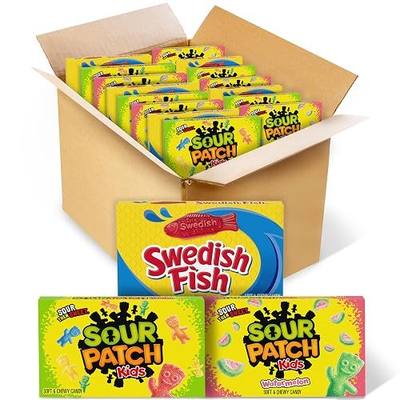 SOUR PATCH KIDS and SWEDISH FISH Soft & Chewy Candy Variety Pack, Bulk Candy, Mother's Day, 15 Boxes