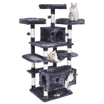 MQ Multi-Level Cat Tower Activity Center Large Cat Tree Cat Scratching Post Play House with Roomy Condos Hammock Plush Perch for Kittens Adult Large Cats, Light Grey