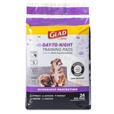 Glad for Pets Day to Night Activated Carbon Puppy Training Pads, Odor Control Disposable Dog Pads with Adhesive and Wall Protection, Leak Proof and Super Absorbent, 30 x 36 Inch, 24 Count
