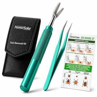 Homesake Tick Remover Tool for Dogs, Cats & Humans | Deer Tick Remover Kit | Stainless Steel Tick Removal Tool with Fine Tip Tweezers | Removes Entire Tick Head & Body | Pouch & ID Card