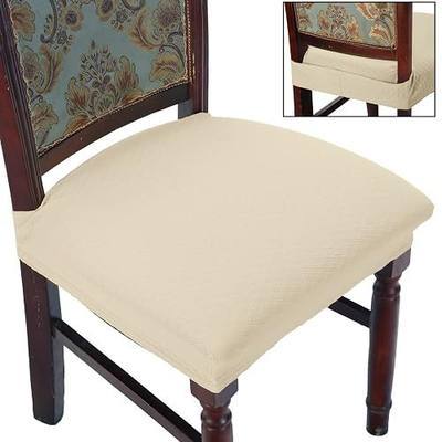 BUYUE Dining Room Chair Covers Set of 4, Easy Installation Stretchy Jacquard Armless Kitchen Chair Seat Protectors, TPU not Mixed, Rear Covered- Beige- 4