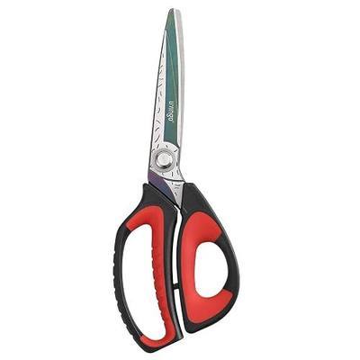 LIVINGO 10" Heavy Duty Multipurpose Shears for Shop & Garden (Red/Black) | Forged stainless steel with titanium coating. Cuts fabric, cardboard, pruning branches, household materials, Rust-resistant