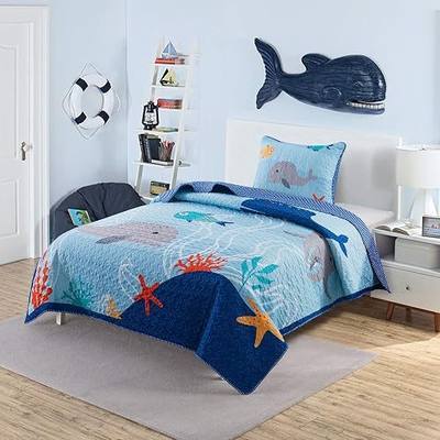 Soul & Lane - Kids Ocean Quilt Set, Whale Sea Bedding, Twin with 1 Sham | Nautical Comforter Set for Toddlers, Sea Life Quilted Bedspread, Fish and Animal Themed Bedding for Children, Ocean Explorer