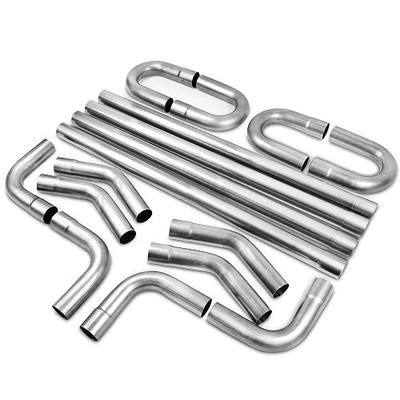 2.5'' Inch OD Mild Steel Exhaust Pipe Kit, Mandrel Bends, 16PCS | 16-Gauge Tubing, Mild Steel, 47.3" Straight Pipes, 180 Degree U-Bends, 45 and 90 Degree, One side expanded