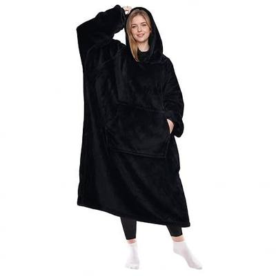 KPBLIS Wearable Blanket Hoodie Gifts for Women Men, Cozy Hoodie Blankets Sweatshirt Birthday Gifts for Women Mom Wife, Warm Fleece Hooded Blanket with Sleeves for Adults, Black