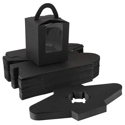 EUSOAR Cupcake Boxes Individual Black 50pcs 3.6"x 3.6"x 4.3" Cupcake Carrier with Insert and Display Holders, Party Favor Bakery To Go Wrapping Packing Cupcake Muffin Carry Boxes Container