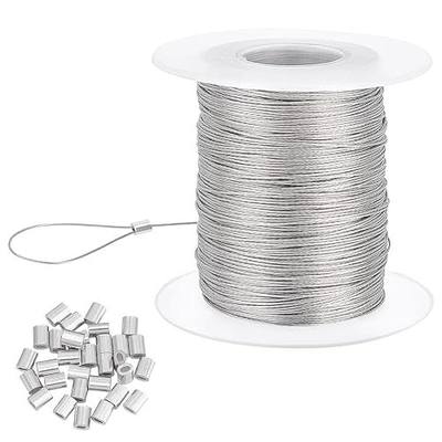 PH PandaHall 328 Feet 0.5mm Heavy Duty Picture Hanging Wire, 304 Stainless Steel Photo Frame Hanging Wire with 30 pcs Aluminum Crimping Loop Sleeve for Mirrors Frames, Load Capacity 9.7LB
