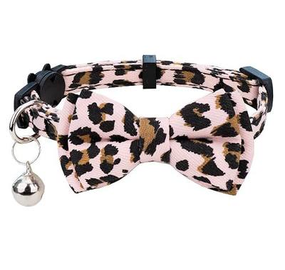 Cat Collar Pink with Bow Tie Bell Safety Breakaway Kitten Pet 7-11in Dot Floral Leopard Food Leopard-Pink