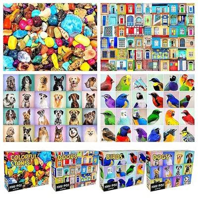 4-in-1 Pack, Premium 4 x 1000 Piece Jigsaw Puzzle Bundle – Jigsaw Puzzles 1000 Pieces for Adults – Stones, Birds, Dogs, Doors - Large Puzzles for Adults 1000 Piece – 4 Original Designs by Wooodlify