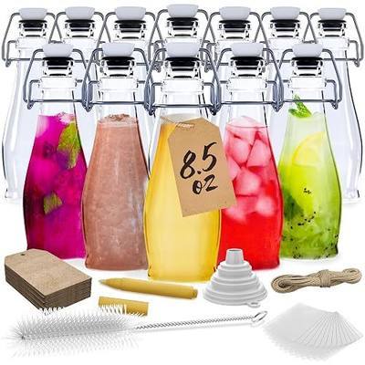 Nevlers 8.5 Oz Teardrop Swing Top Glass Bottles with Stoppers 12 Pack Set | Flip Top Glass Bottle with Stopper , Shrink Wrap, Funnel, Brush, Tags & Marker | For Use as Homemade Vanilla Extract Bottles