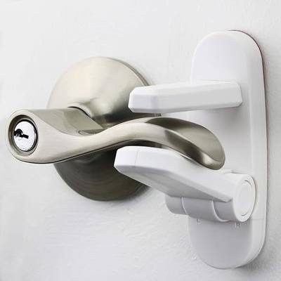 Door Lever Lock (1 Pack) Prevents Toddlers from Opening Doors. 3.25" L * 1.5" W * 4.5" H Easy One Hand Operation for Adults. Durable ABS with 3M Adhesive Backing. Simple Install, No Tools Needed.