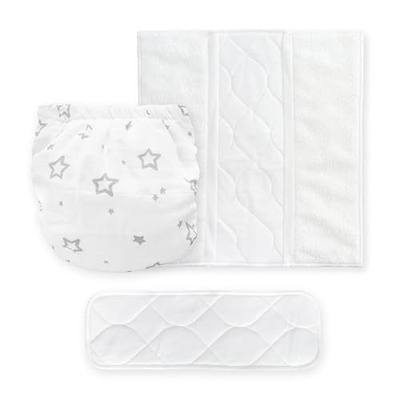 Amazing Baby Hybrid Cloth Diaper Cover with Pocket-Sling, Large, Sz 4 (22-40 lbs), Use with Boosties Inserts, Gray Stargazer, SmartNappy Set includes Muslin Cover + Tri-fold Insert + Booster Pad