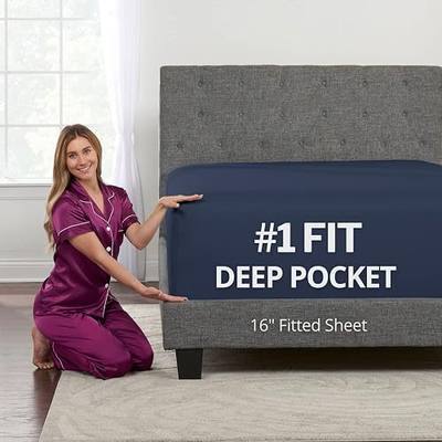 Kids Twin Size Fitted Sheet Only - Real 16 Inch Deep Pocket Queen Fitted Sheet - Best Fit for 14in - 18in Deep Pocket Mattress Soft Easy Care - Fitted Bed Sheets Only Bedding - Twin Size - Navy Blue