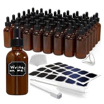 Nevlers Amber Glass Dropper Bottle 2 Oz 48 Pack Leakproof Reusable Set | Empty Eye Dropper Bottle | Tincture Bottles with Droppers , Funnel, Brush, Shrink Wrap, & Labels | Glass Droppers for Oils