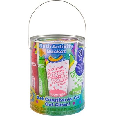 Crayola Bath Tub Mini Paint Set 9 Piece Art Kit - Brushes, Sponges, & Wash Away Finger Paints, Blue Yellow & Red Color Tub Fingerpaints
