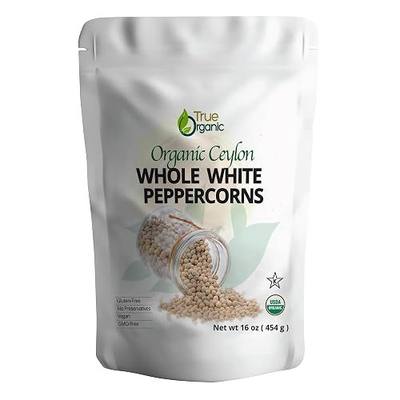 True Organic White Peppercorns Whole 16oz | USDA Organic Pepper | 100% Pure Organic Peppercorns | Kosher Certified | Whole White Peppercorn for Grinder & Cooking.
