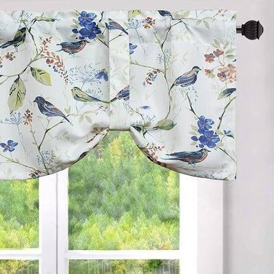 Leeva Kitchen Valance Curtains for Bedroom, Delicate Tie-up Birds Pattern Valances for Windows, One Panel, 52 X 18 Inch, Blue