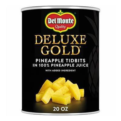 Del Monte Deluxe Gold Pineapple Tidbits in 100% Pineapple Juice, 20 oz Can, Canned Fruit