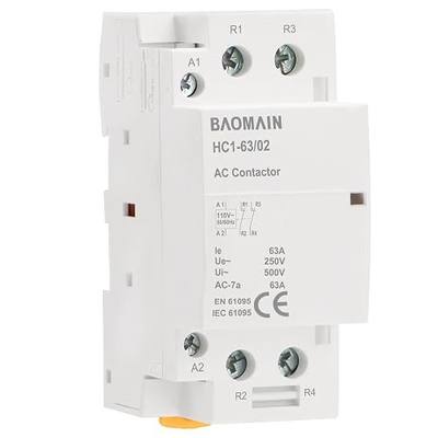 BAOMAIN 110V AC 2-Pole 63A Modular Contactor, 2NC, DIN Rail Mount | HC1-63 2P BCT-63 2P 63Amp 2 Normally Closed AC110V Contactor For HVAC,Motor,Pump,and Lighting Control