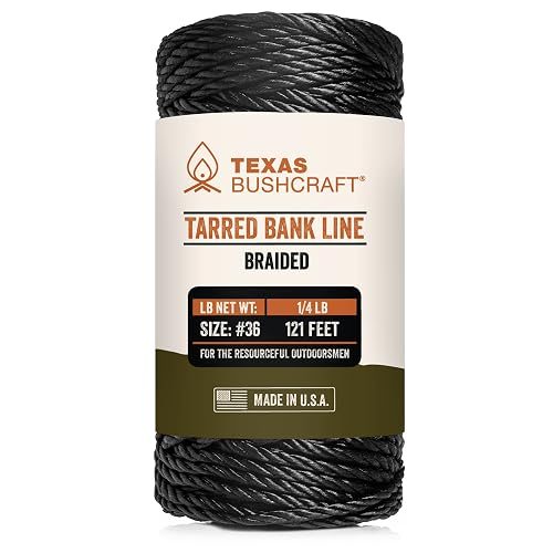 Texas Bushcraft Tarred Bank Line Twine - #36 Black Nylon String for Fishing, Camping and Outdoor Survival – Strong, Weather Resistant Bankline Cordage for Trotline
