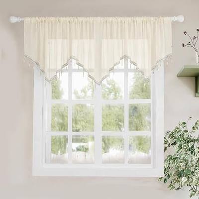 Molaxhome Swag Curtain Scalloped Curtain Valance Drape Sheer Lace Panel 1pc