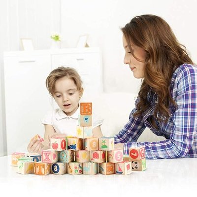 ABC Wooden Building Blocks for Toddlers 1-3 Large, 26 PCS Alphabet & Number Stacking Blocks, Educational Learning Toys for Boys Girls Kids Gifts 1.65''