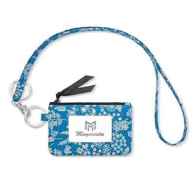 MNGARISTA Zip ID Case with Lanyard, Fashion Wallet, Blue Floral