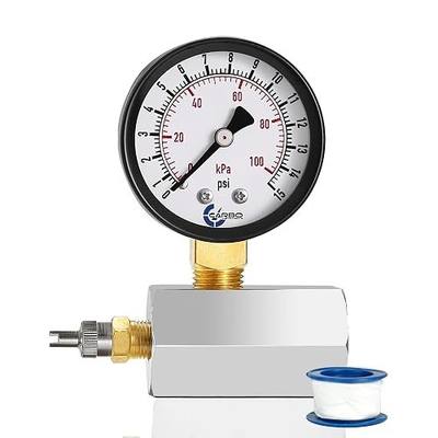 Gas Test Pressure Gauge 15 Pound, 15 PSI / 100 kPa, 3/4” FNPT Connection, Brass Valve, Chrome Plated Steel Body Assembly.