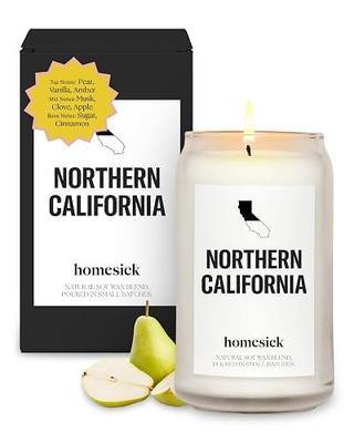Homesick Scented Candles for Home (California Norcal) - 13.75 oz Long-Lasting Soy Wax Jar Candle for Women & Men for All Occasions, 60-80 Hours Burn Time - Notes of Pear, Vanilla & Amber