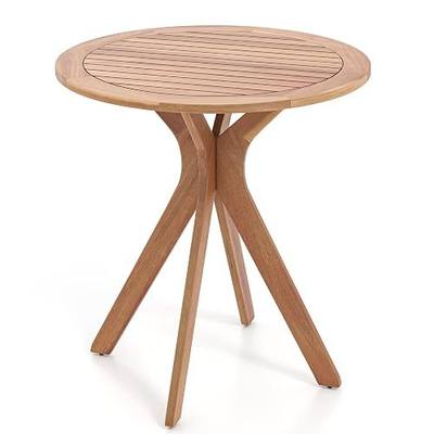 Tangkula 27.5 Inch Acacia Wood Outdoor Patio Bistro Table, Round Wooden Table w/X Base, Coffee Side Bistro Table for Garden, Backyard, Patio, Living Room (Teak)