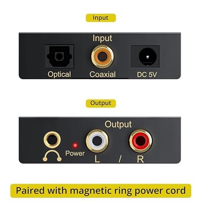 PROZOR 192Khz Digital to Analog Audio Converter Support 5.1CH Optical to RCA Converter with Magnetic Ring Power Cord Digital Toslink SPDIF to Analog L/R RCA 3.5mm Adapter for HDTV Blu-Ray DVD PS3 PS4