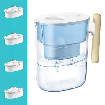 Waterdrop PT-04B 10-Cup Water Filter Pitcher with 4 Filters, NSF Certified | 800-Gallon Long-Life Filter, 5X Longer Filter Life, Reduces PFOA/PFOS and Chlorine, BPA-Free, Sturdy Wooden Handle, Blue