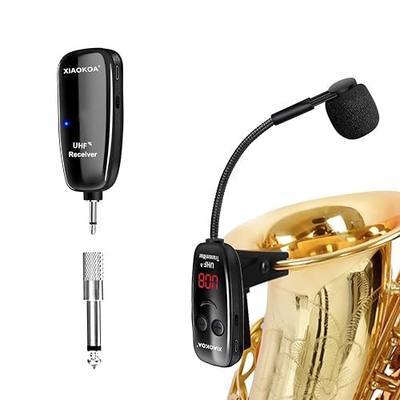 Wireless Saxophone Microphone, UHF Microphones for Sax, Charging Clip Mic with Digital Display, for Trumpet Tuba Trombone Cornet FrenchHorn Instrument Practice Teaching Street Bars Stage Performance