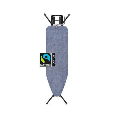 Brabantia Comfort Ironing Board with Left/Right Adjustable Steam Iron Rest | Medium (Size B) | Fairtrade Denim Blue Cover | Adjustable Height (27-38"), Easy Fold, Anti-Collapse Lock, Non-Slip Feet