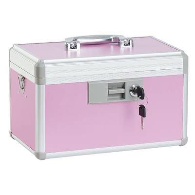 xydstay Medicine Lock Box, 12.2" x 7.9" x 7.5", Pink | Layered Aluminum Medicine Storage Box with Lock and Adjustable Shoulder Strap, Ideal for Home Use and Outdoor First Aid