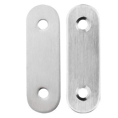 Pack of 50 Flat Corner Brace Plates Metal Joining Plates Connector Repair Bracket with Fixing Screws,2 inchx0.6x0.08 inch, 2 Holes,Stainless Steel, Silver Color