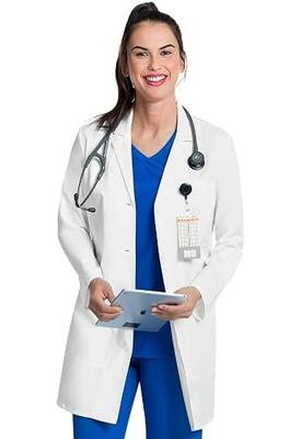 Cherokee Project Lab Coat For Women's 33" and 35" 3 Pockets Modern Fit | Poly Cotton Mechanical Stretch Twill, Princess Seams, Notched Lapels, Machine Wash, Clinical Research Use