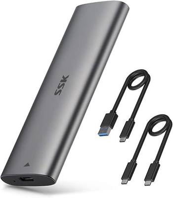 SSK NVMe SATA SSD Enclosure, Tool-Free M.2 to USB Adapter USB C 3.2 Gen 2 10Gbps NVMe 6Gbps SATA M-Key / B+M Key External SSD Reader with UASP Trim, for 2230 2242 2260 2280 SSDs