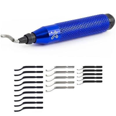 Deburring Tool Kit with 20 HSS Blades & Storage Handle – 360° Swivel Pipe Deburring Tool & Burr Remover for Metal, PVC & Copper Pipe, 3D Printing Plastic Edge Cleanup